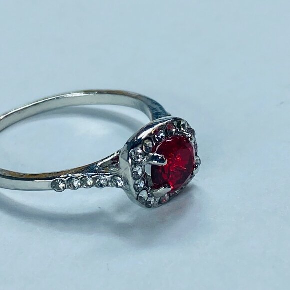 Fashion Ring Stone is Red Shade in Silver Color Band Rhinestone Accents size 9 - Picture 6 of 9
